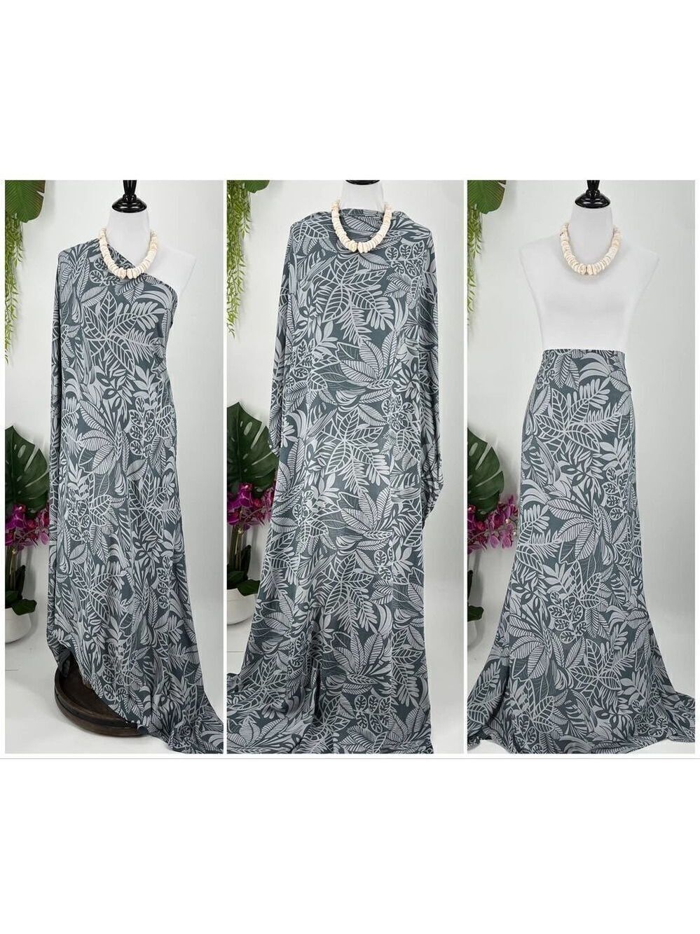 Gray/White Tropical Floral MAXI SARONG Kīkepa Pareo Beach Wrap Skirt